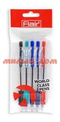 Ручка авт шар набор 5цв FLAIR gripwell (2 синих, 1 черная, 1 красная, 1 зеленая) F-735/5