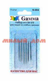 Игла швейная ручная для слабовидящих GAMMA 6шт N-004 Р №5/9 блистер