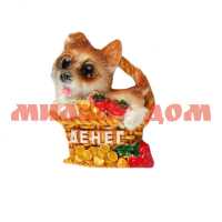 Сувенир магнит полистоун Маленький щенок в корзинке с фруктами и монетками 2337144