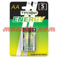 Батарейка пальчиковая ТРОФИ Energy алкалиновая (AA/R6/LR6-1,5V) лист=2шт/цена за лист шк8030