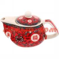 Чайник заварочный 200мл Китайские узоры красный с ситом 314-1109