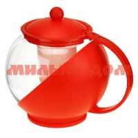 Чайник заварочный 1,25л Комби красный стекло с пластик ситом 359-548