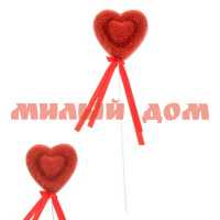 Сувенир Сердце на палочке блёстка Двойное красный 852898 сп=12шт/цена за шт/спайками