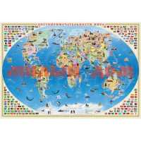 Карта настенная 101*69 Мир для детей Достопримечательности мира ламинир ш.к 4250