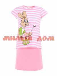 Костюм детский футболка юбка ИВАШКА кулирка шелкография СФ-НП-КМ-02 розовый р 64,116