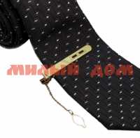 Зажим для галстука Классический овалы с эмалью чёрный в золоте 1436843