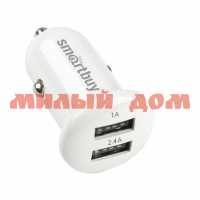 Зарядное устройство д/авто SmartBuy Turbo 2.4А 1 А белое 2 USB SBP-2025 ш.к6350