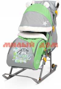 Санки коляска Ника детям 6 НД6 с енотом зеленый/серый ш.к.3968