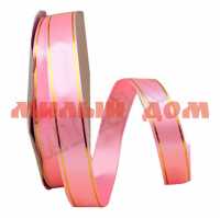 Лента упаковочная 20мм*91м Золотые линии розовый БЛ-8025