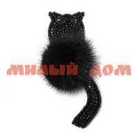 Аппликация 4,5*9,5см Черный кот черный мех КС018