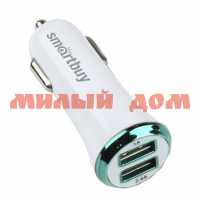 Зарядное устройство д/авто SmartBuy Turbo 2.4А 1А белое 2 USB SBP-2021 ш.к6312