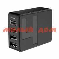 Зарядное устройство SmartBuy FLASH сетевое 3*1 А 1*2.4 А черное 4 USB, шнур питания 1м SBP ш.к.6411