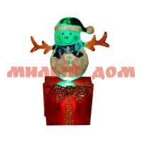 Фигурка Снеговичок в колпачке на подарке 9см подсветкой 196-855