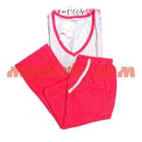 Пижама женская штаны кофта длин рукав 6620 мишка красно-бежевый р 44-54 2021г