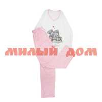 Пижама женская штаны кофта длин рукав Г-6602 мишка бело-розовый р 54