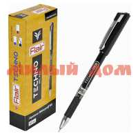 Ручка гел черная FLAIR TECHNO GEL  0,5мм с грипом пластик F-703-N/черн. сп=12шт/спайками