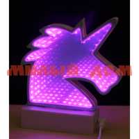 Светильник 3D зеркальный Единорог фиолетовый свет УД-9715