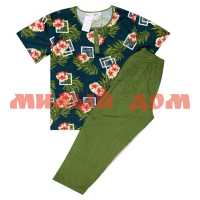 Комплект женский футболка штаны 7725 цветы зеленый р 68