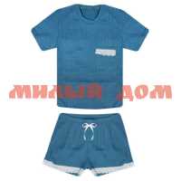 Пижама женская футболка шорты лапша 380 голубой р XL