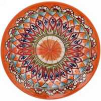 Тарелка керамика 22см Риштанская плоская оранжевая 406-394