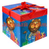 Коробка подарочная 10*10*10см с лентой Поздравление от льва КРС-3203