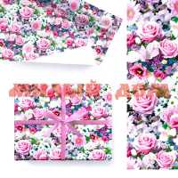 Бумага упаковочная 1м*70см глянцевая Цветы лиловые розы 5л Ч44783