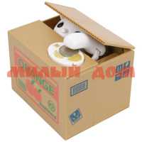 Копилка Воришка механическая белый кот в коробке с апельсинами КМ-2269