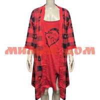 Комплект женский халат сорочка №480-2 клетка красный р 56