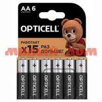 Батарейка пальчиковая OPTICELL Basic алкалиновая (AA/R6/LR6-1,5V) лист=6шт/цена за лист шк 1664