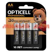 Батарейка пальчиковая OPTICELL PROF алкалиновая (AA/R6/LR6-1,5V) лист 4шт/цена за лист шк 5749